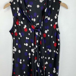 Silky Nine West Black Red White Red Polka Dot Tie-Neck Blouse